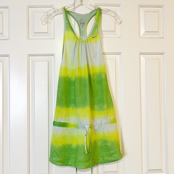 Nike Dri-Fit Sleeveless Racerback Drawstring green, yellow, white, Dress. XS - Picture 4 of 8